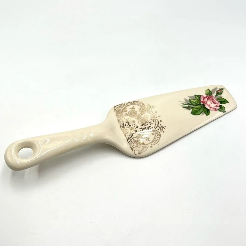 Vintage 22K Gold Trim Georgian China USA Ceramic Cake / Pie Server Floral‎ Rose